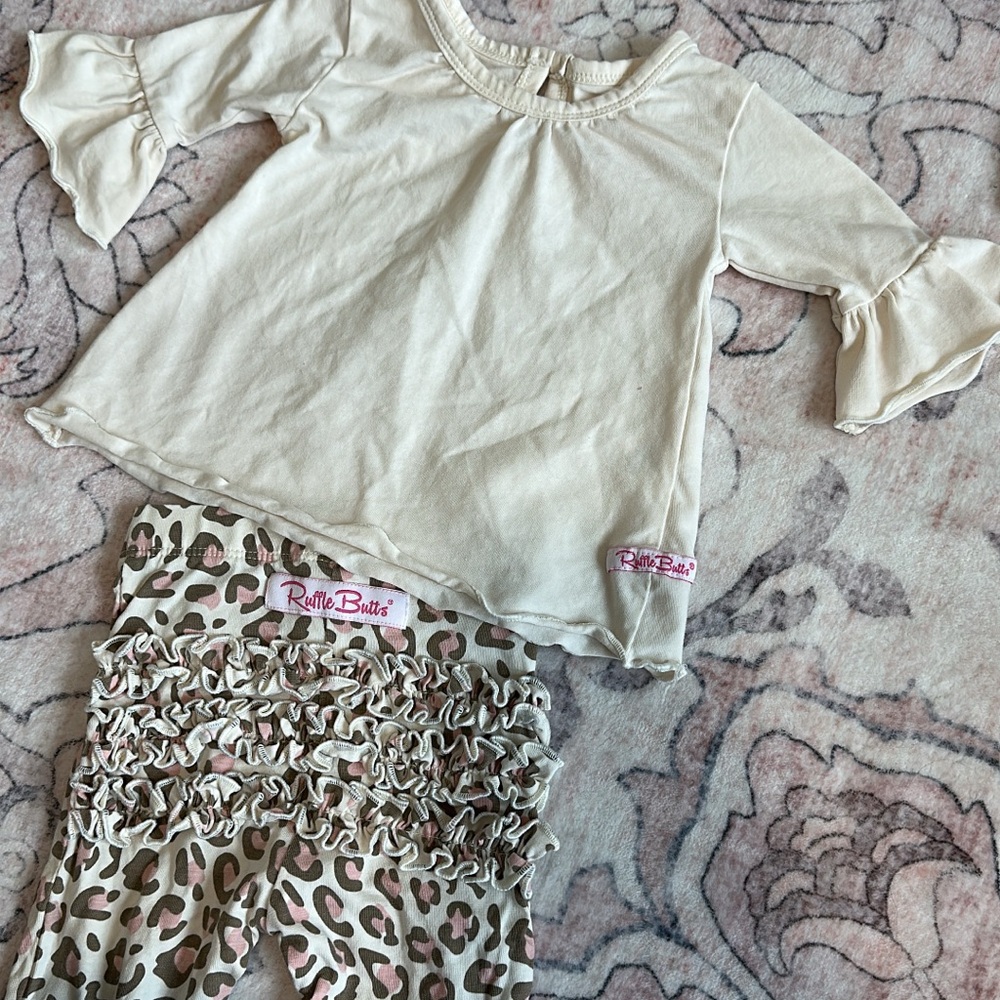 Ruffle Butts Cream Ruffle Top and Leopard Leggings